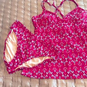 Garnet Hill Women's Red Patterned Swimsuit Top and Bottom.